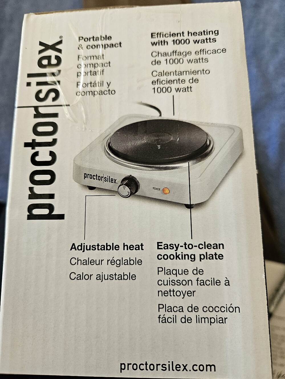 Proctor Silex Portable Single Tabletop Burner, 1000 Watts, New In Box